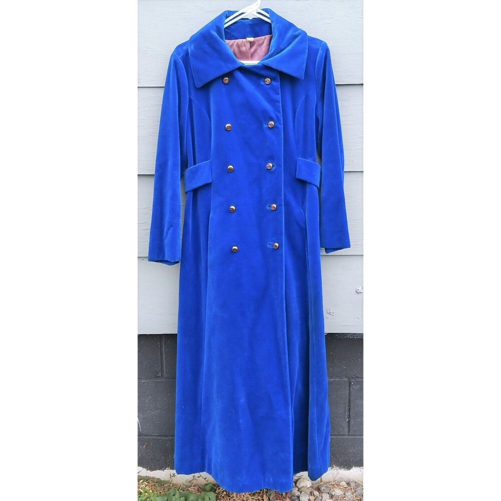 Surrey Classics Canada VTG 1960's Blue Velveteen Velvet Coat Full Length M